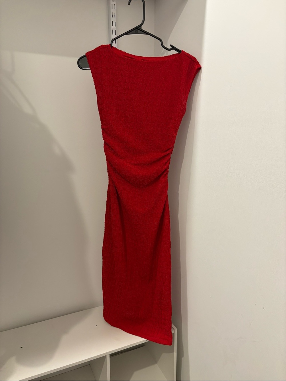 H&M Red Ruched Midi Dress